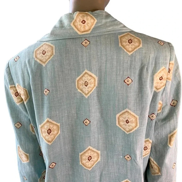 Doncaster 100% Linen Button Down Sports Blazer Jacket Women Size 10 Green Aztec - Picture 5 of 16